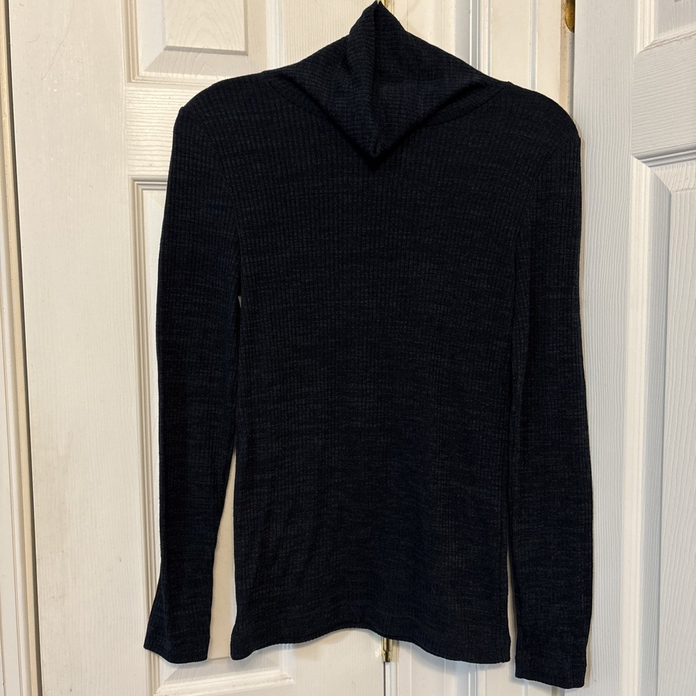 Banana Republic Womens Ribbed Turtleneck Sweater Black Heather Stretch Thin S